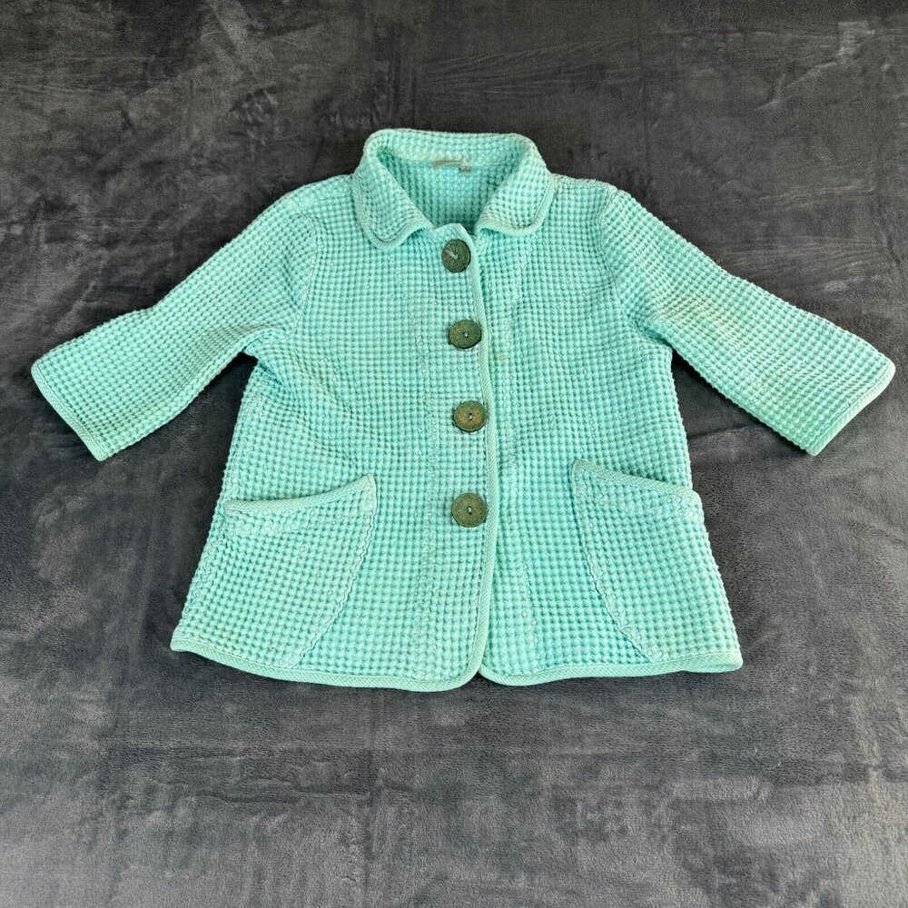 Focus Lagenlook Waffle tecture Jacket blouse top Pockets Buttons SZ Small Fairy